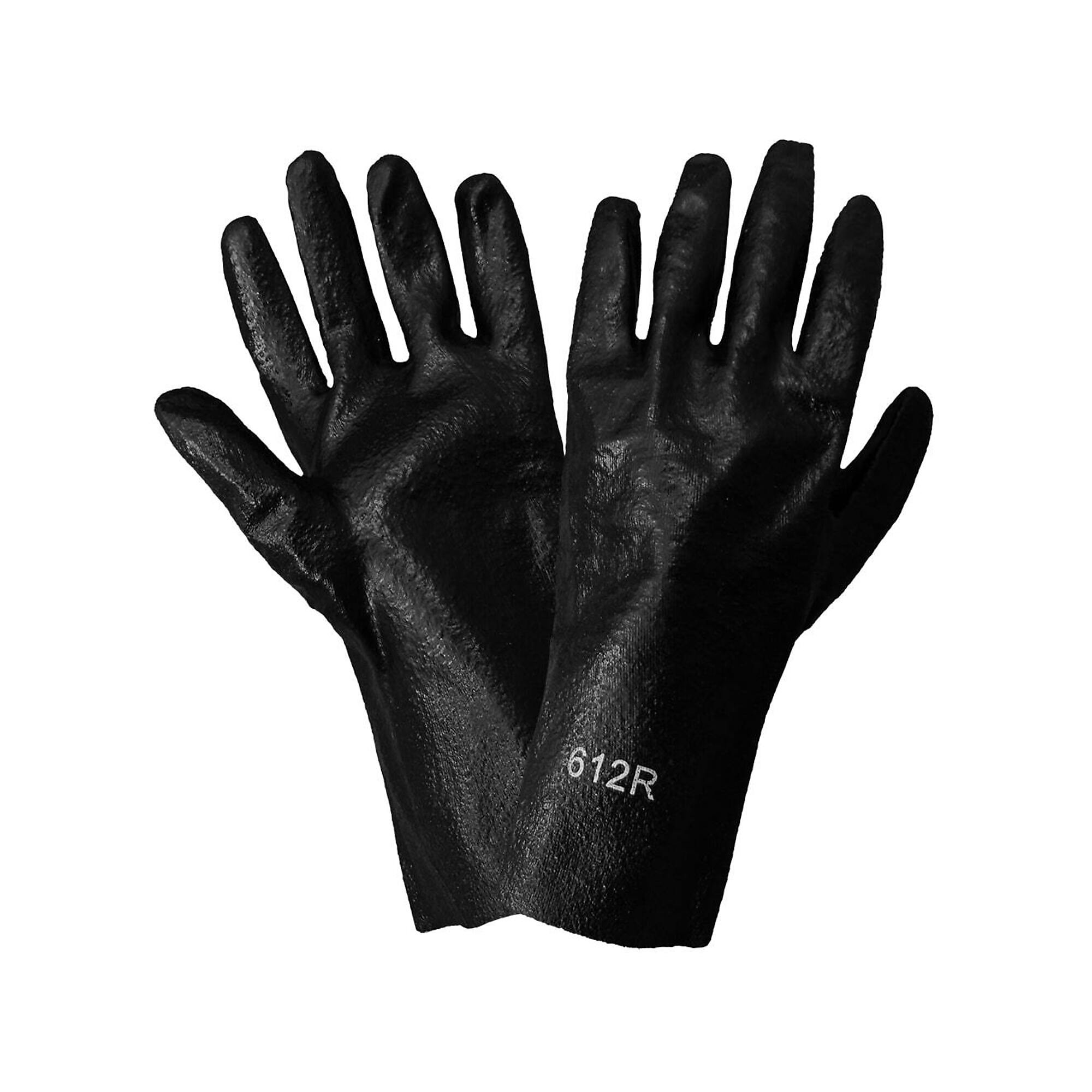 Global Glove Black, 12-Inch PVC, Cotton Liner, Solvent Gloves - 12 Pairs